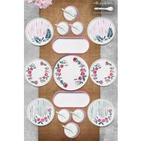 Kitchen Life 21 Parça 6 Kişilik Sakura Stackable Kahvaltı Takımı Kaşıklı Kahvaltılık Sunum Seti Tabağı