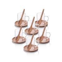 Queen's Kitchen 18 Parça Ahşap Tabaklı Ve Kaşıklı Cam Çay Seti SET-4